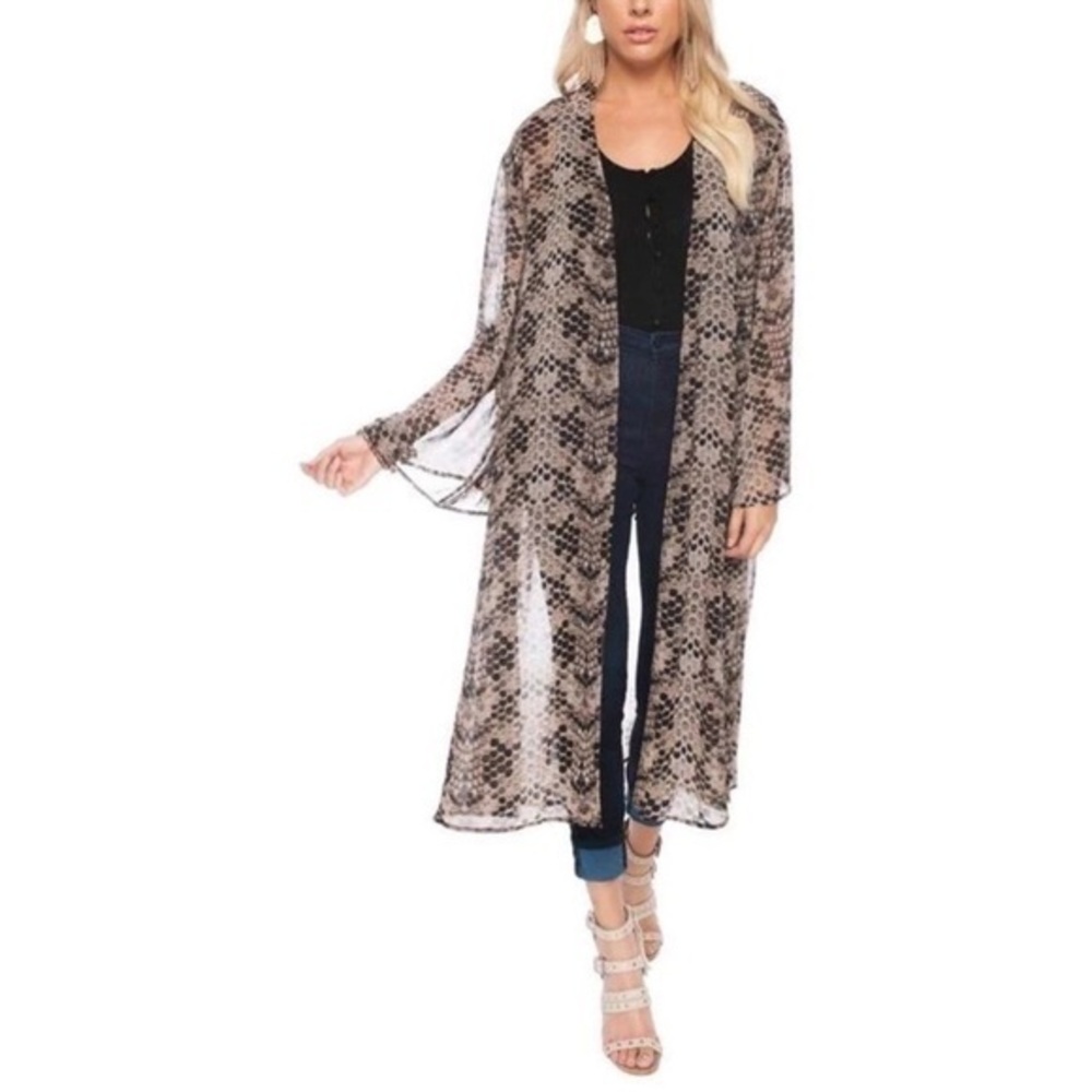 Buddy Love Beige and Black Snake Print Kimono Duster Bohemian Hippie Size S/M
